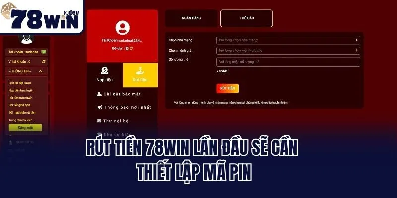 Hướng Dẫn Cách Rút Tiền 78win Siêu Tốc Chỉ Với 3 Bước 1 Rút tiền 78win lần đầu sẽ cần thiết lập mã pin